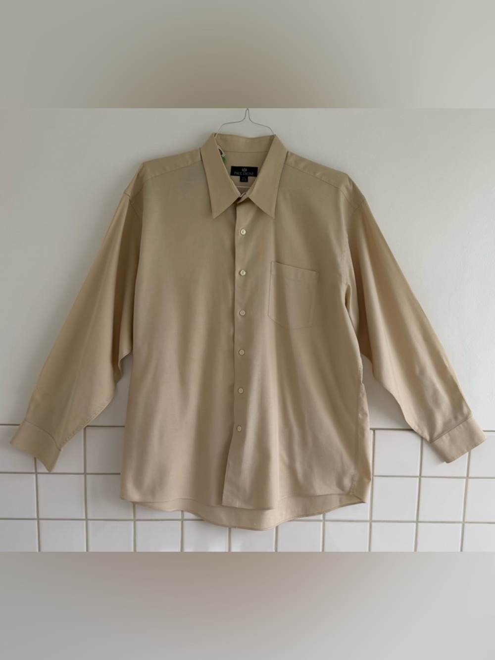 Paul Dione Classic Tan Men's Dress Shirt. 100% Cotton Sz: 17 1/2   34/35